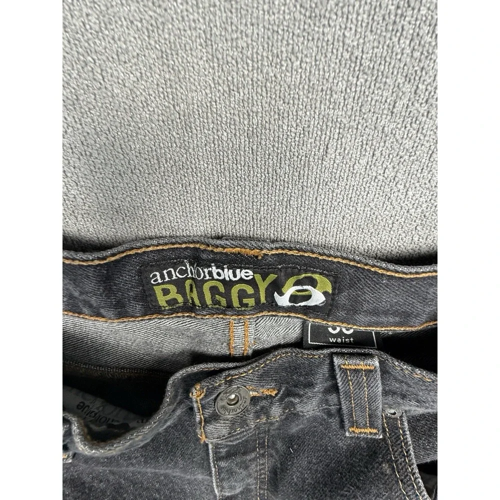 Vintage Anchor Blue Baggy Jean Shorts Jorts Sz 36 Black Denim Skater y2K